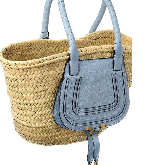 Chloe Marcie Medium Raffia & Leather Basket Tote - Picture 3 of 5